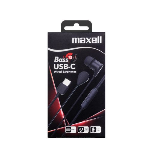 MAXELL Fülhallgató, EB10 BASS13, In-ear, fekete, USB-C