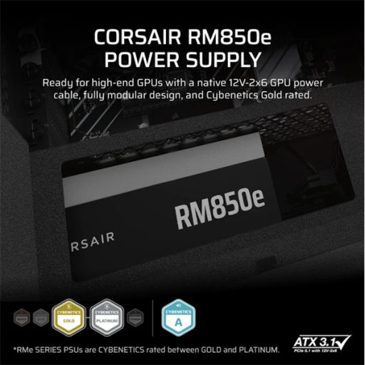 CORSAIR Tápegység Moduláris, RM850e, 850W, 12cm, ATX 3.1, PCIe 5.1, BOX, Cybenetics Gold