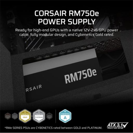 CORSAIR Tápegység Moduláris, RM750e, 750W, 12cm, ATX 3.1, PCIe 5.1, BOX, Cybenetics Gold