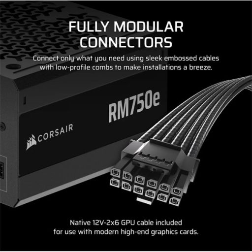 CORSAIR Tápegység Moduláris, RM750e, 750W, 12cm, ATX 3.1, PCIe 5.1, BOX, Cybenetics Gold