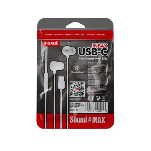 MAXELL Fülhallgató, IN-BAX, fehér, USB-C