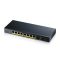 ZYXEL Switch 10x1000Mbps(8xPOE) + 2xGigabit SFP, Fémházas Menedzselhető (8GbE port), GS1900-10HP-EU0102F
