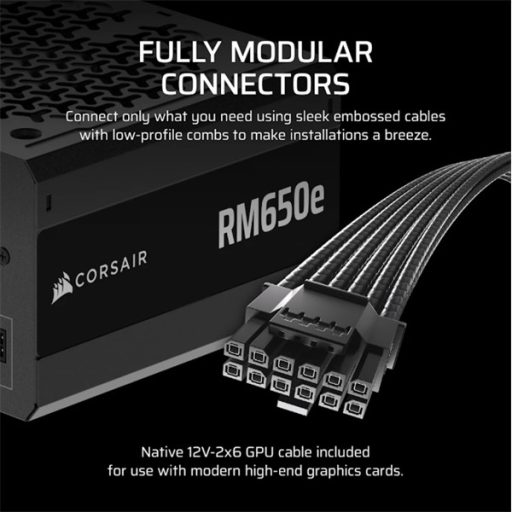 CORSAIR Tápegység Moduláris, RM650e, 650W, 12cm, ATX 3.1, PCIe 5.1, BOX, Cybenetics Gold