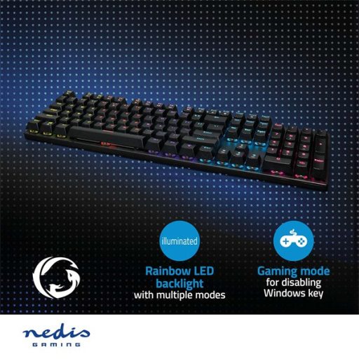 Nedis GKBDM110BKUS gamer billentyűzet, USB,Mechanikus gombok | LED | QWERTY | Amerikai kiosztás