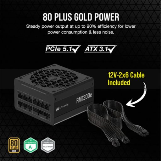 CORSAIR Tápegység Moduláris, RM1200e, 1200W, 14cm, ATX3.1, 80+ Gold