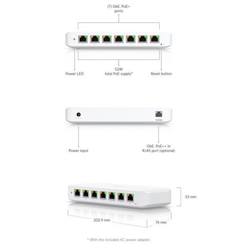 UBiQUiTi Ultra Switch 8x1000Mbps (7xPOE+ 60W), Menedzselhető, Asztali - USW-Ultra-60W