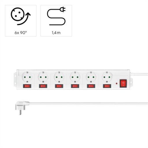 HAMA 223159, HÁLÓZATI ELOSZTÓ, 6-OS, 90 FOK,KÜLÖN KAPCSOLHATÓ 6+1, FEHÉR FIP