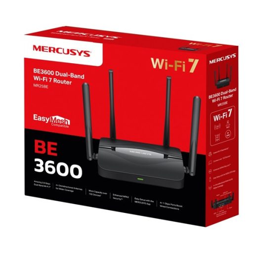 MERCUSYS Wireless Router Dual Band BE3600 1xWAN(1000Mbps) + 3xLAN(1000Mbps), MR25BE