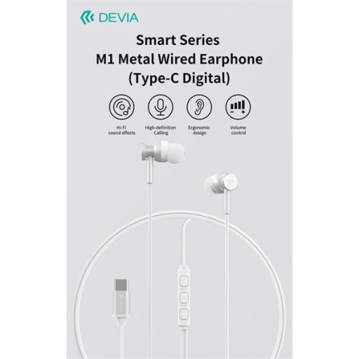Devia Smart Series M1 Metal In-Ear sztereó fülhallgató - USB-C (Type-C), ezüst