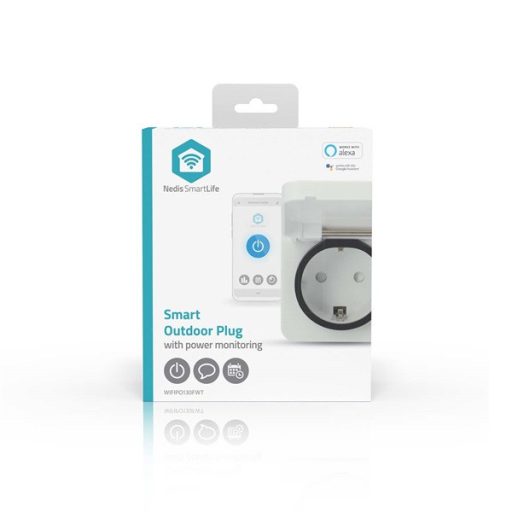 Nedis WIFIPO130FWT kültéri okos konnektor, Wi-Fi, IP44, fogyasztás mérő, 3680 W, földelt érintkező, Android™ / IOS