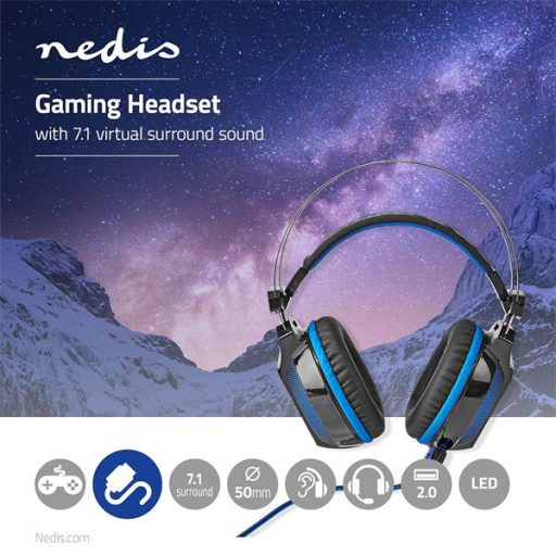 Nedis GHST500BK USB gamer headset, 7.1 térhatás, LED világítás, 2,1m kábel