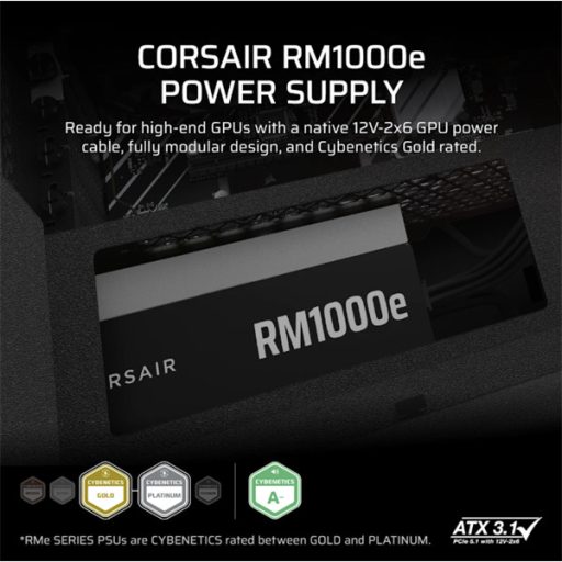 CORSAIR Tápegység Moduláris, RM1000e, 1000W, 12cm, ATX 3.1, PCIe 5.1, BOX, Cybenetics Gold