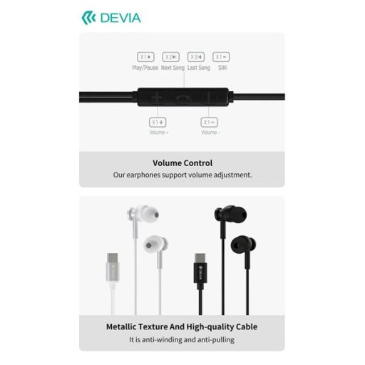 Devia Smart Series M1 Metal In-Ear sztereó fülhallgató - USB-C (Type-C), fekete