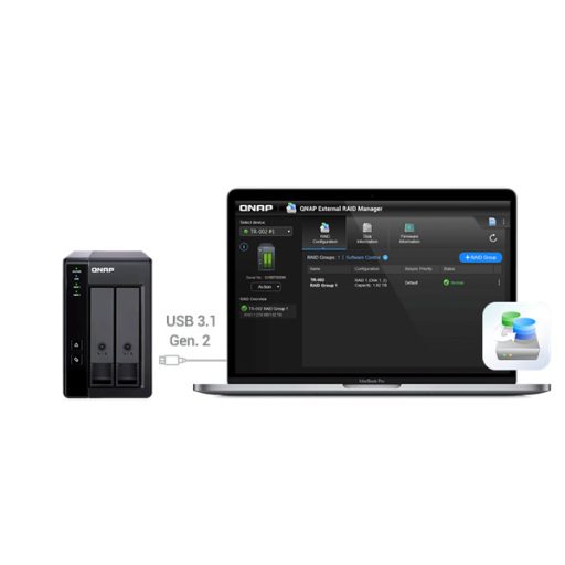 QNAP NAS 2 fiókos RAID bővítőegység, NAS-hoz és PC-hez, 1xUSB3.2 (Type-C), Asztali - TR-002