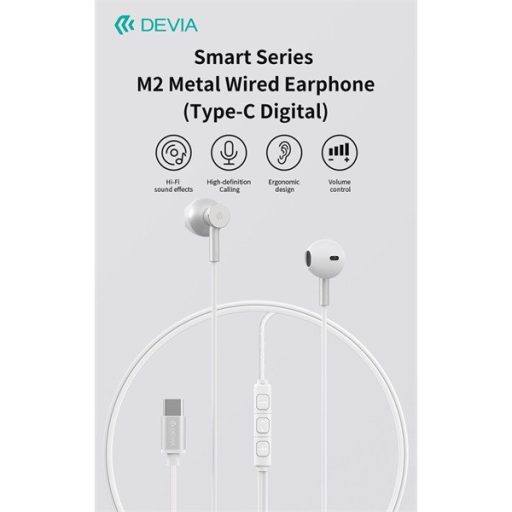 Devia Smart Series M2 Metal In-Ear sztereó fülhallgató - USB-C (Type-C), fekete