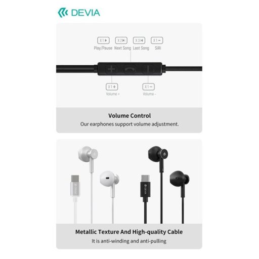 Devia Smart Series M2 Metal In-Ear sztereó fülhallgató - USB-C (Type-C), fekete