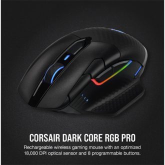   CORSAIR Vezetékes/Vezeték Nélküli Egér Gaming, DARK CORE RGB PRO, 8 programozható gomb, RGB, 18000dpi, fekete