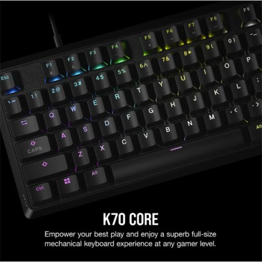 CORSAIR Vezetékes Billentyűzet Gaming, K70 CORE RGB, Mechanikus, MLX Red switch, 104 gombos, US, fekete