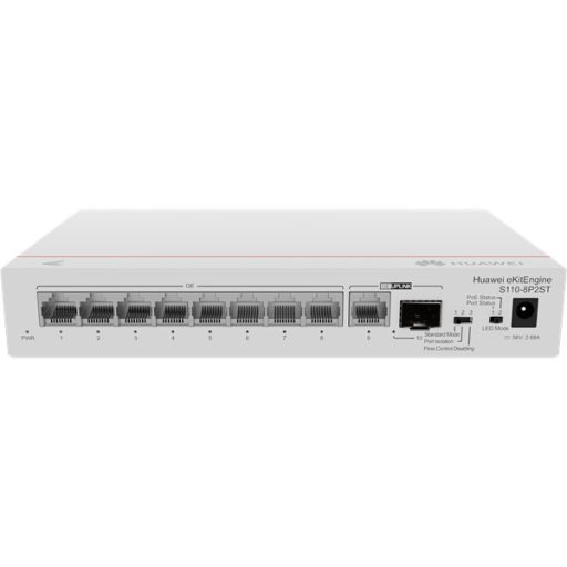 Huawei eKit Switch 8x1000Mbps (124W POE+) + 1x1000Mbps Uplink + 1x1GE (SFP), Nem menedzselhető, Asztali - S110-8P2ST