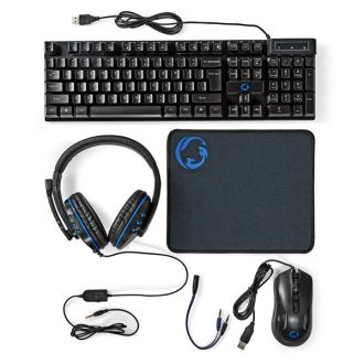  Nedis GCK51110BKUS gamer 5 az 1-ben készlet, Angol Billentyűzet, Headset, Egér, Egérpad és adapter kábel, QWERTY